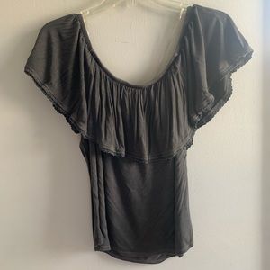 American eagle grey off the shoulder ruffle top